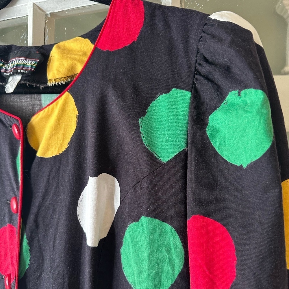 Vintage 90s Romper One-Piece Skort Black Polka Dot Size L/XL Bright Loud - Picture 7 of 12